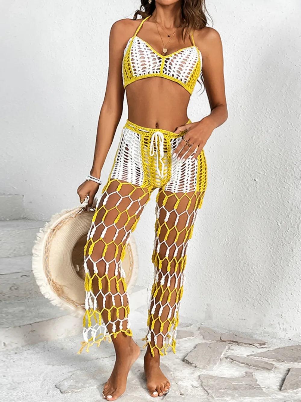 Cutout Halter Neck Top and Pants Two-Piece Swim Set - Which Mark