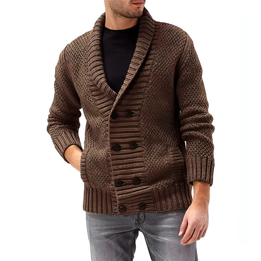 Fashion Simple Solid Color Men's Comfortable Long Sleeve Lapel Sweater - Which Mark