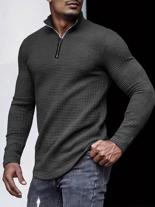 Outdoor Stand Collar Half Zip Training T-shirt Waffle Sports Bottoming - Which Mark