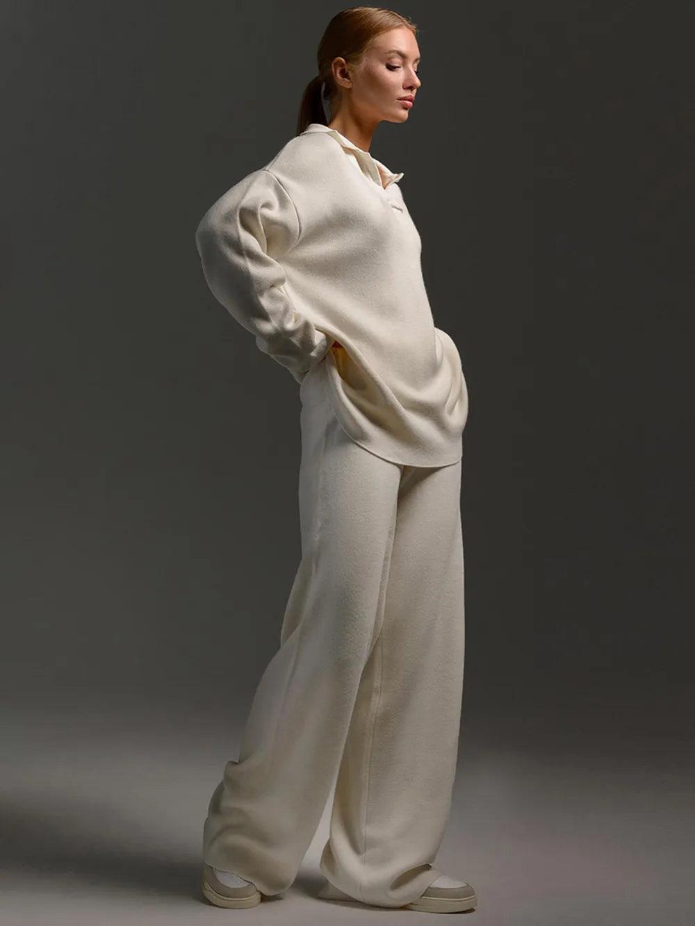 Johnny Collar Long Sleeve Top and Pants Sweater Set - Which Mark
