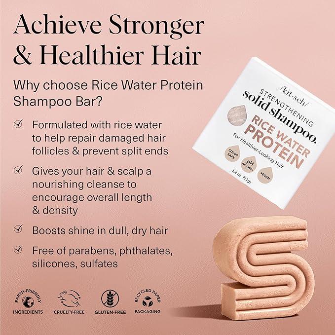 Kitsch Rice Shampoo Bar for Strengthening | Helps Dry Hair | Made in US | All Natural | Moisturizing | Vegan Solid Shampoo Bar for Hair | Rice Water Shampoo Bar | Zero Waste, 3.2 oz - Which Mark