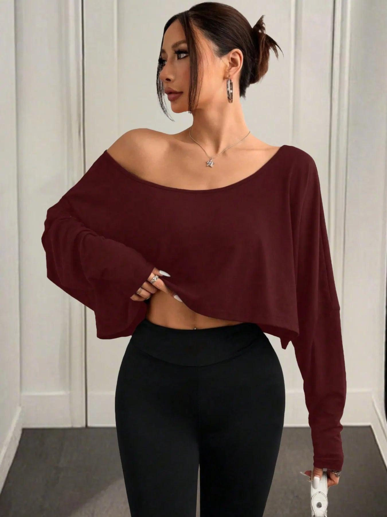 Boat Neck Long Sleeve Crop Top - Which Mark