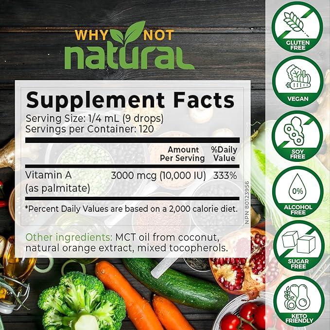 Vitamin A Drops 10000 IU - Liquid retinyl Palmitate with Coconut MCT Oil, Vegan micellized VIT A Supplement for Skin and Acne - Which Mark