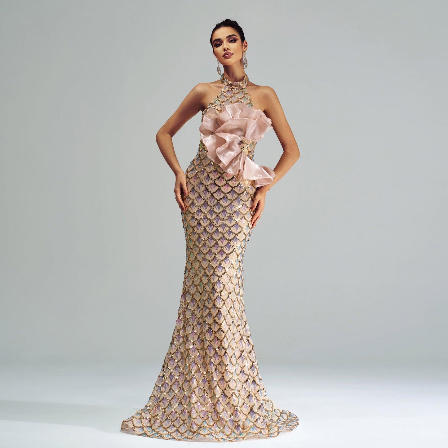 “Champagne Glam” Halter Mermaid Dress – Luxury for Elite Occasions - Which Mark