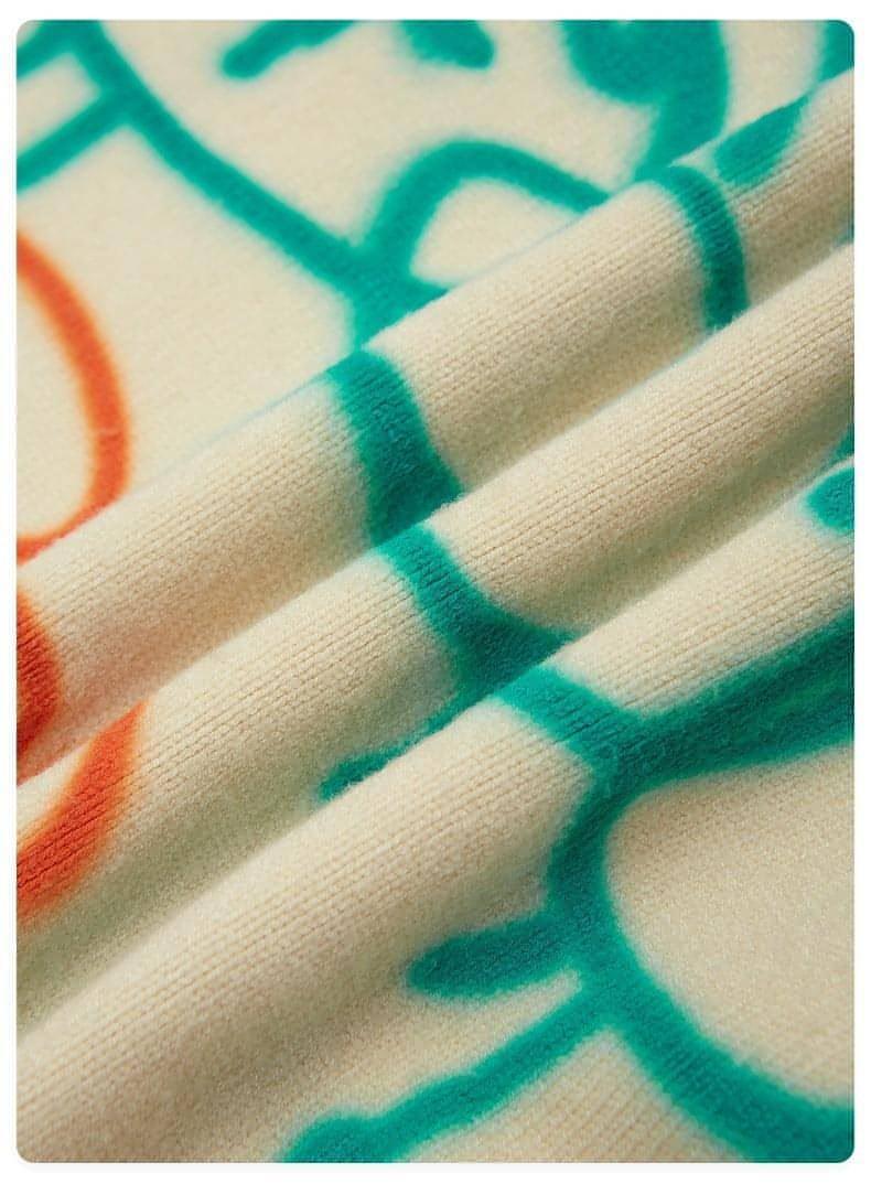Graffiti Printed Loose Warm Sweater Women - Which Mark