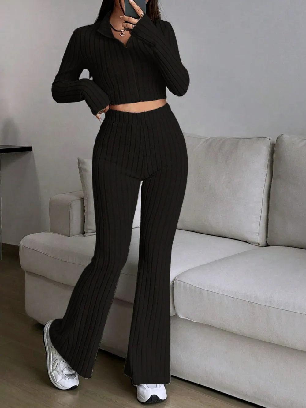 Honey Zip Up Long Sleeve Top and Pants Set - Which Mark