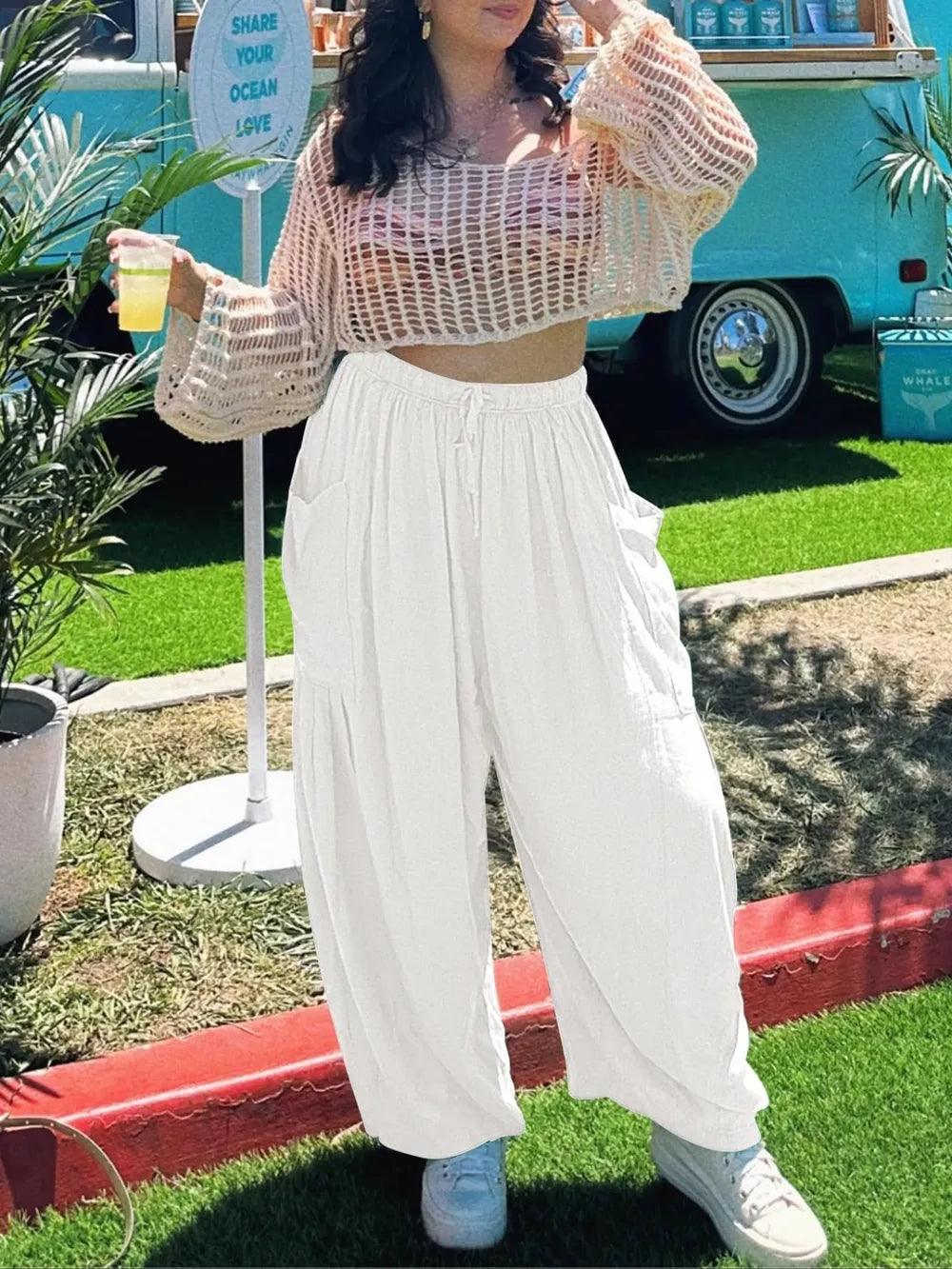 Full Size Drawstring Pants with Pockets Plus Size - Which Mark