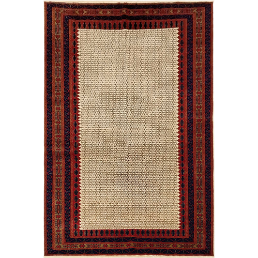 6×9 Feet Wool White Hand Knotted Carpet Tribal
