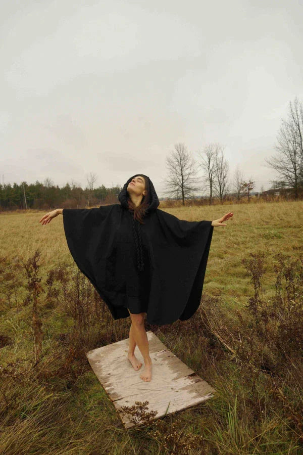 Cotton Hooded Black Cape - Which Mark