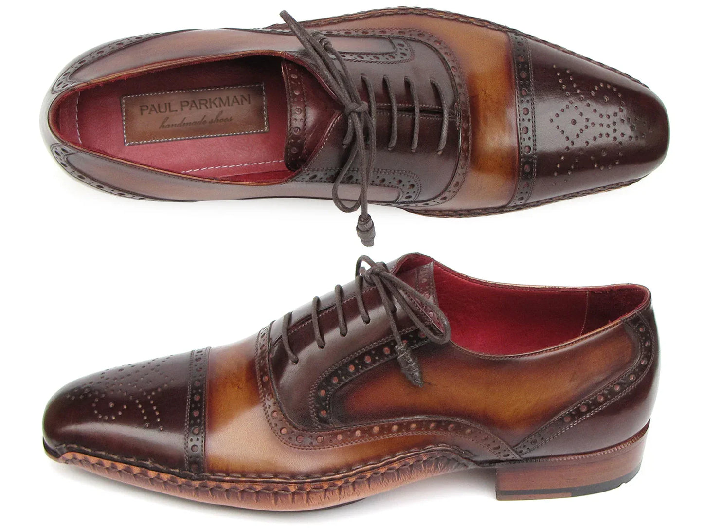 Paul Parkman Men's Captoe Oxfords Brown Hand Painted Shoes - Which Mark