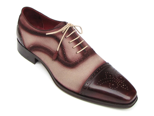 Paul Parkman Captoe Oxfords Bordeaux, Beige (ID#024-BRR) - Which Mark