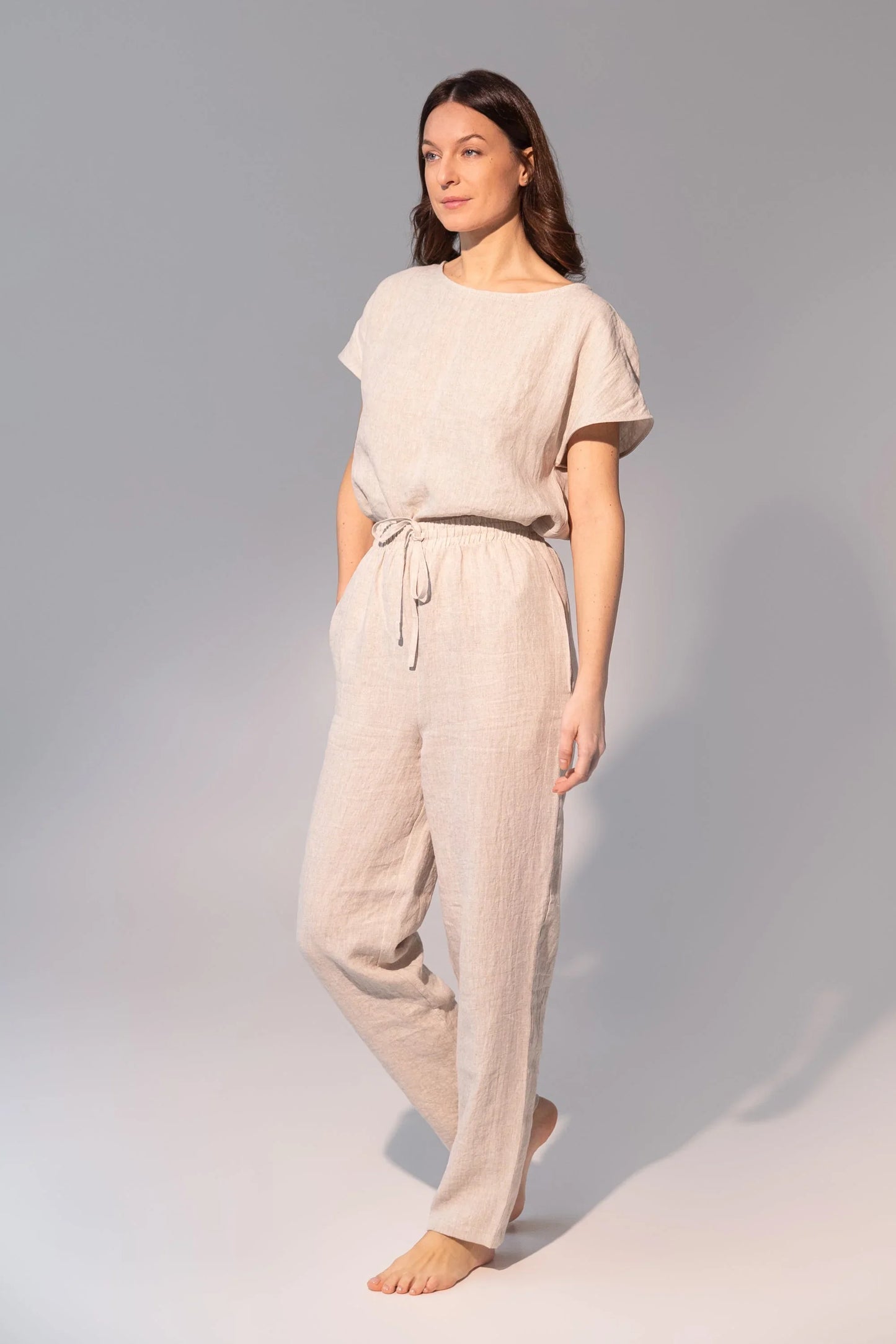 Striped Dark Grey linen / Natural Linen Pajama set / Linen loungewear - Which Mark