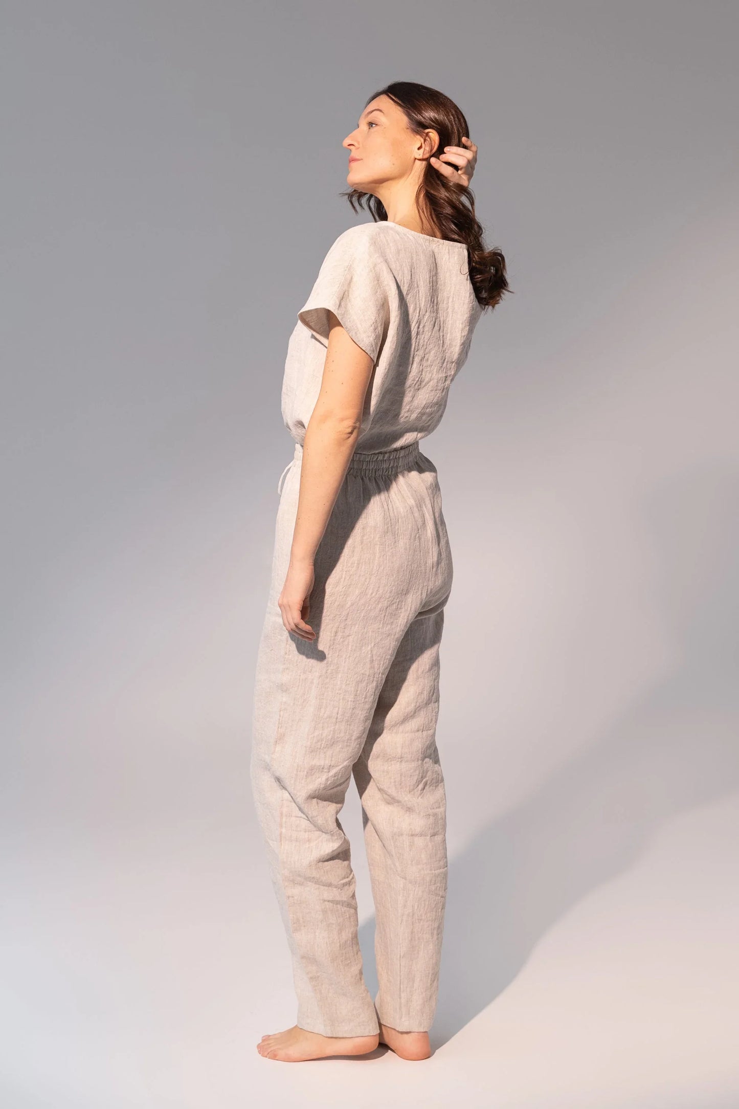 Striped Dark Grey linen / Natural Linen Pajama set / Linen loungewear - Which Mark
