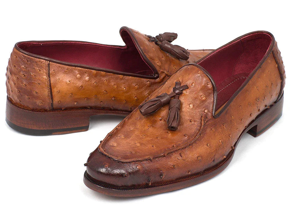 Paul Parkman Camel Brown Genuine Ostrich Tassel Loafers (ID#OST834CML) - Which Mark
