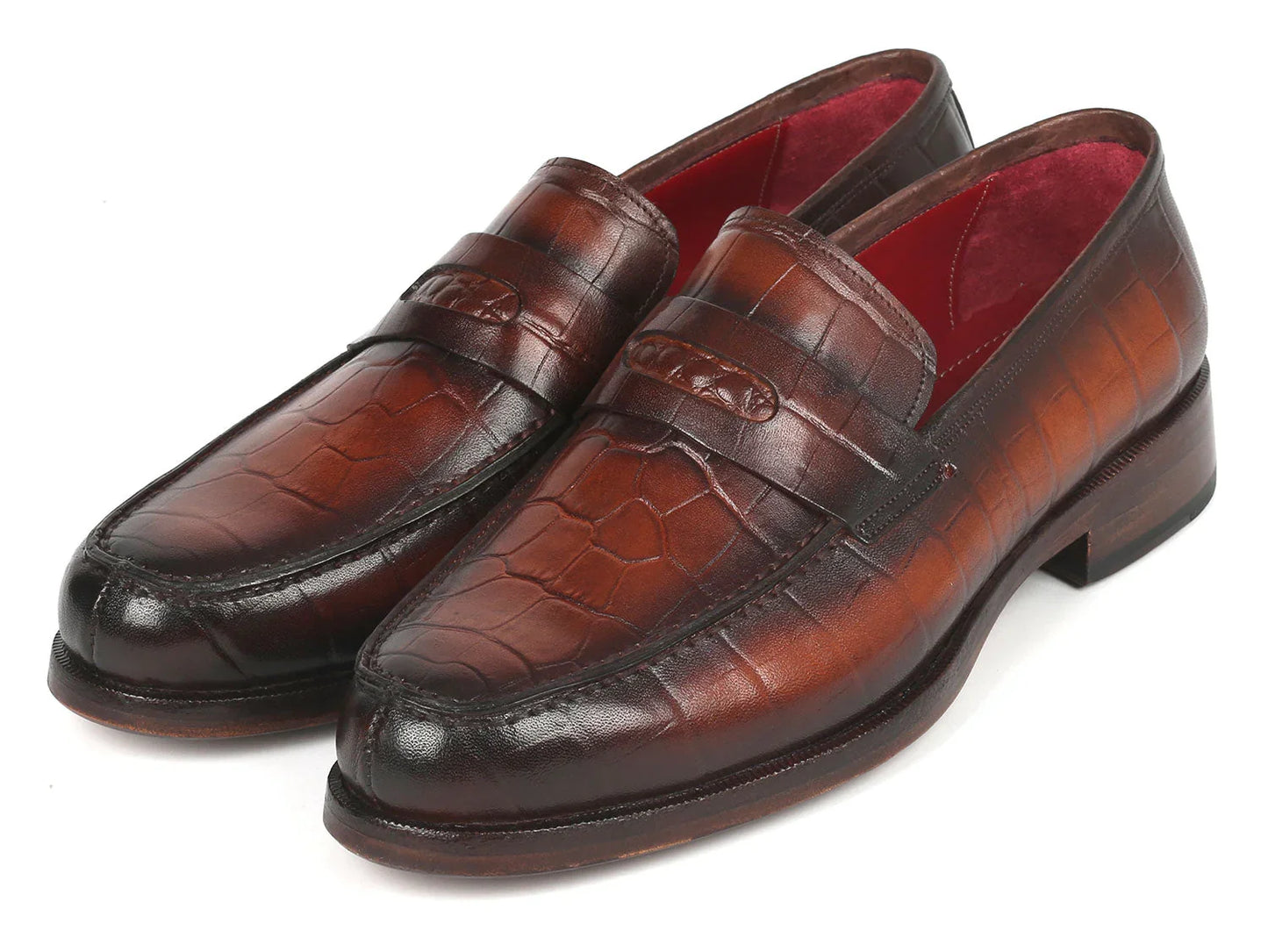 Paul Parkman Brown Crocodile Embossed Calfskin Penny Loafers - Which Mark