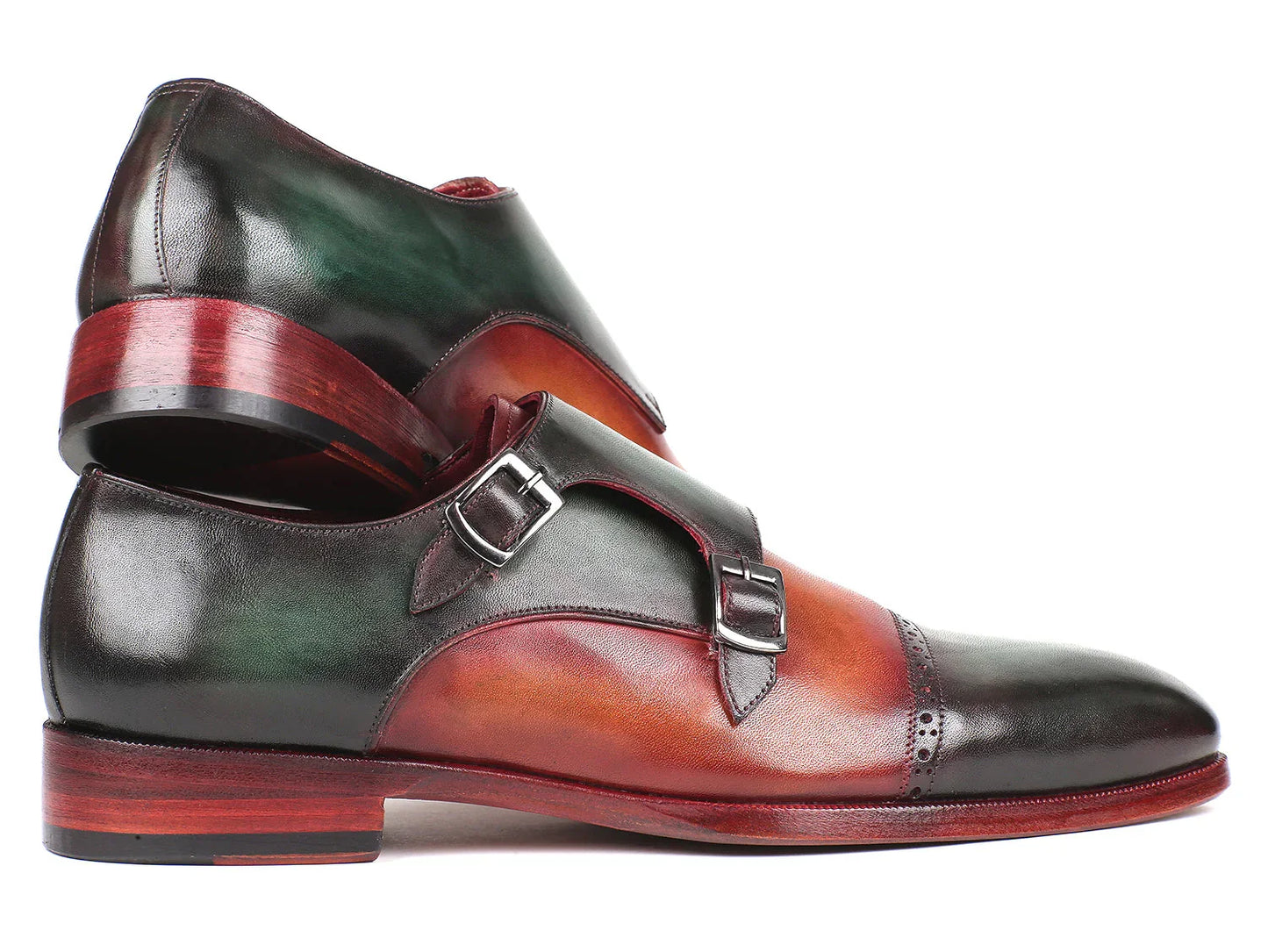 Paul Parkman Captoe Double Monkstraps Green & Camel (ID#045GC61) - Which Mark
