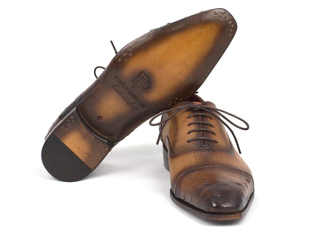 Paul Parkman Men's Genuine Ostrich Captoe Oxfords Camel Color - Which Mark