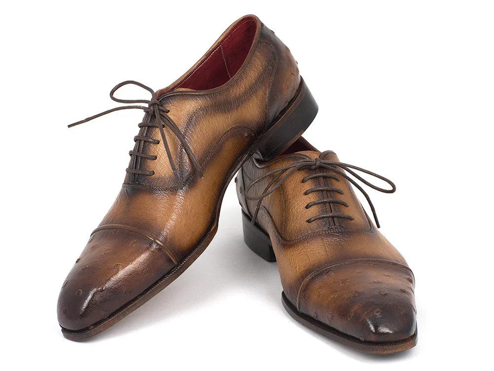 Paul Parkman Men's Genuine Ostrich Captoe Oxfords Camel Color - Which Mark