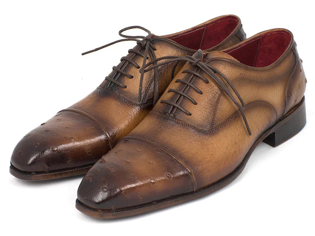 Paul Parkman Men's Genuine Ostrich Captoe Oxfords Camel Color - Which Mark