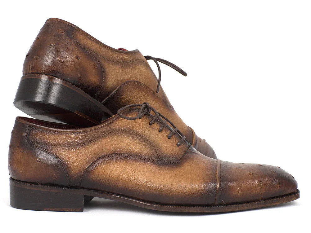 Paul Parkman Men's Genuine Ostrich Captoe Oxfords Camel Color - Which Mark