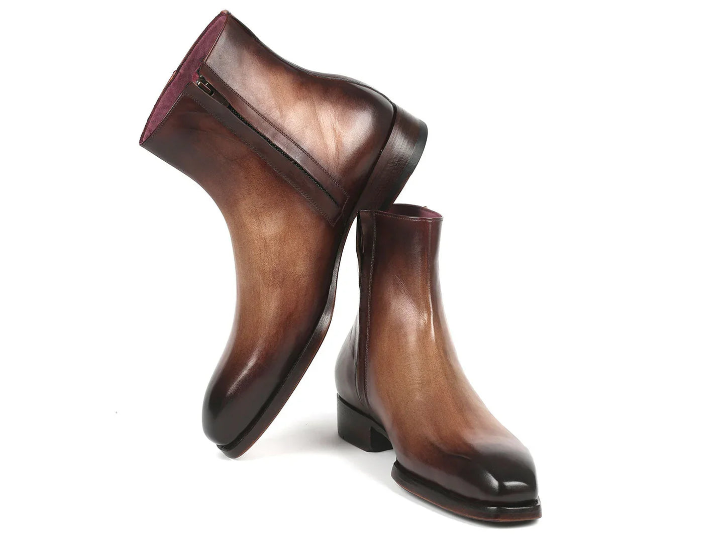 Paul Parkman Brown Burnished Side Zipper Boots Goodyear Welted - Which Mark