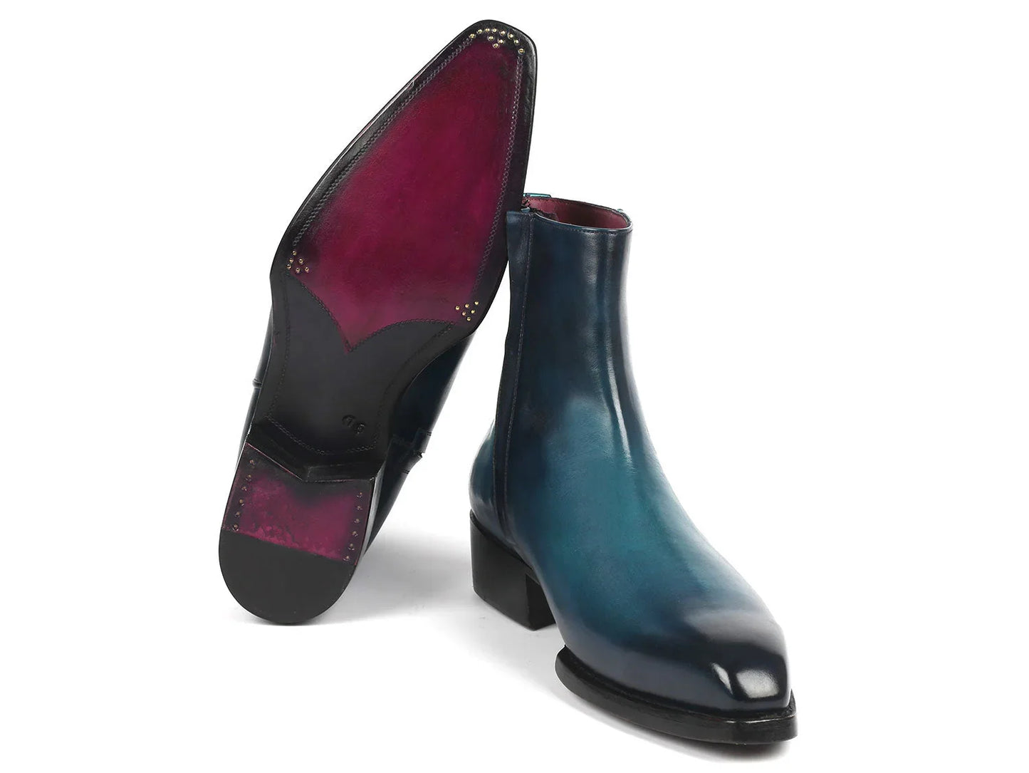 Paul Parkman Blue Burnished Side Zipper Boots Goodyear Welted - Which Mark