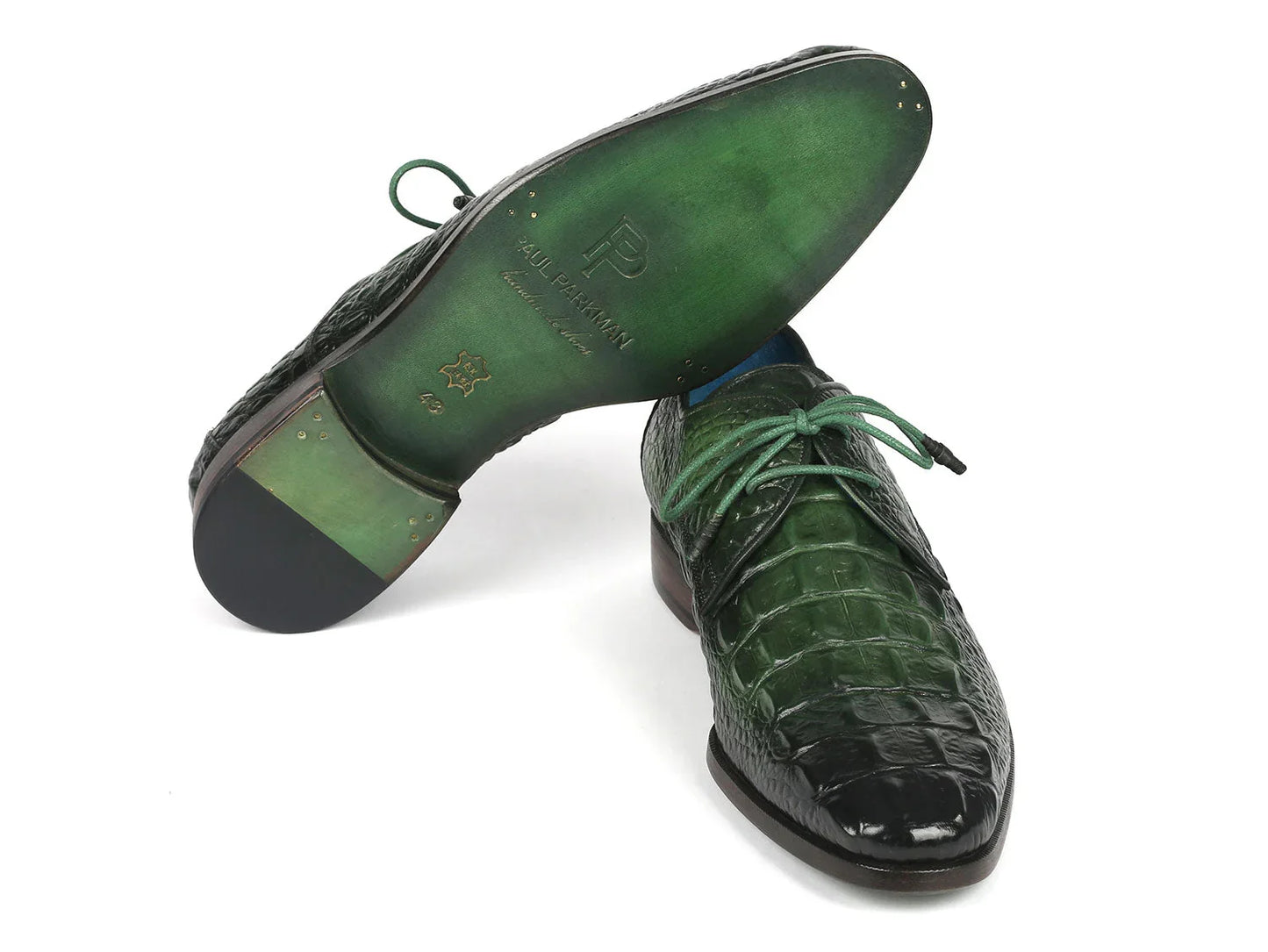 Paul Parkman Men's Green Croco Textured Leather Derby Shoes - Which Mark