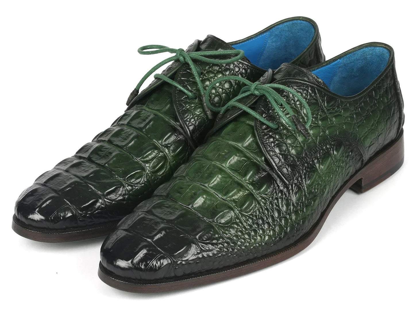Paul Parkman Men's Green Croco Textured Leather Derby Shoes - Which Mark