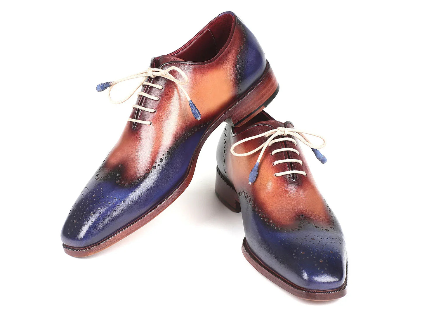 Paul Parkman Blue & Camel Wingtip Oxfords (ID#097BX11) - Which Mark