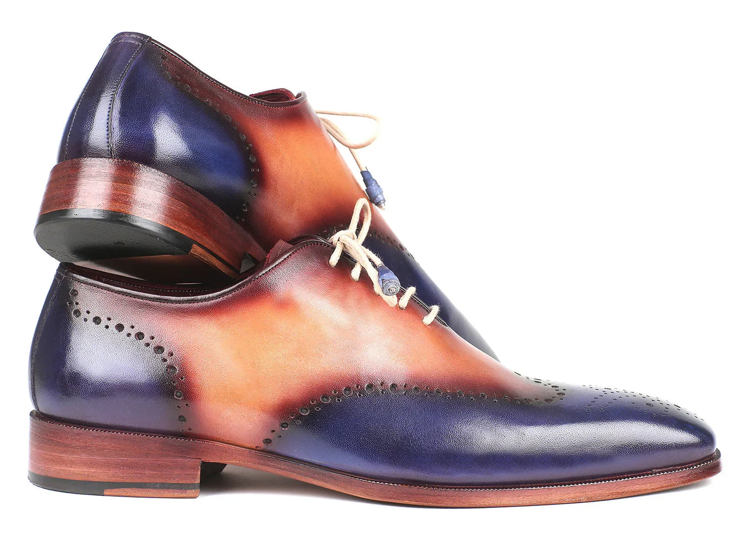 Paul Parkman Blue & Camel Wingtip Oxfords (ID#097BX11) - Which Mark