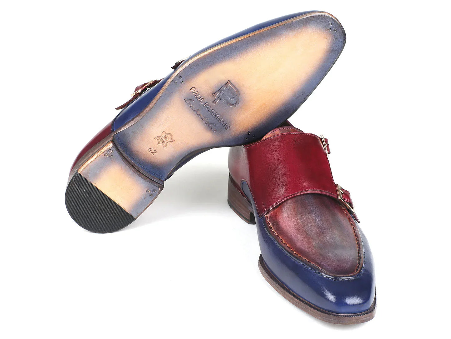 Paul Parkman Blue & Bordeaux Double Monkstraps (ID#SW533YR) - Which Mark