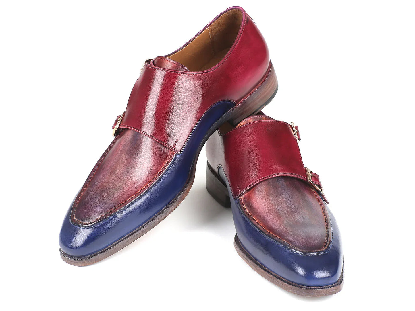 Paul Parkman Blue & Bordeaux Double Monkstraps (ID#SW533YR) - Which Mark