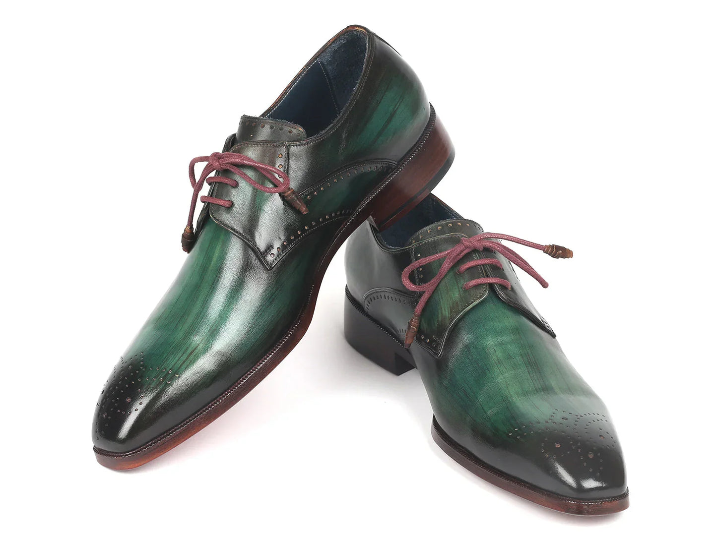 Paul Parkman Men's Green Medallion Toe Derby Shoes (ID#6584-GRN) - Which Mark