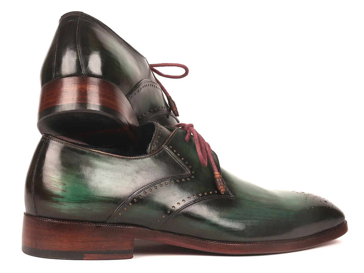 Paul Parkman Men's Green Medallion Toe Derby Shoes (ID#6584-GRN) - Which Mark