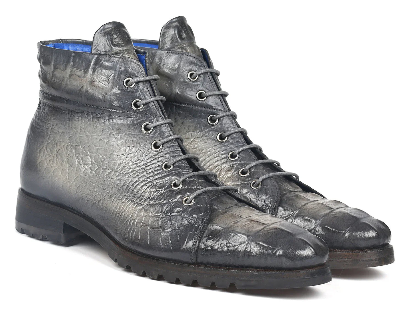 Paul Parkman Men's Gray Croco Embossed Leather Boots (12811-GRY) - Which Mark