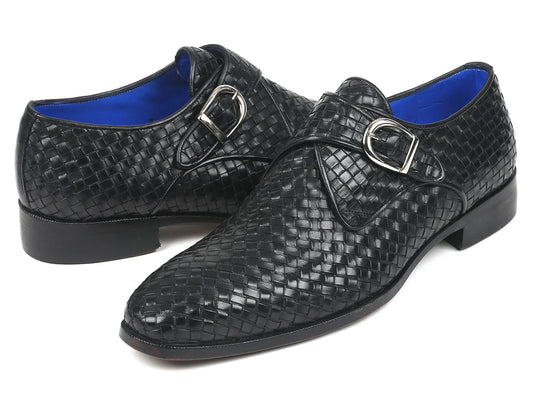 Paul Parkman Black Woven Leather Single Monkstraps (ID#011WN95) - Which Mark