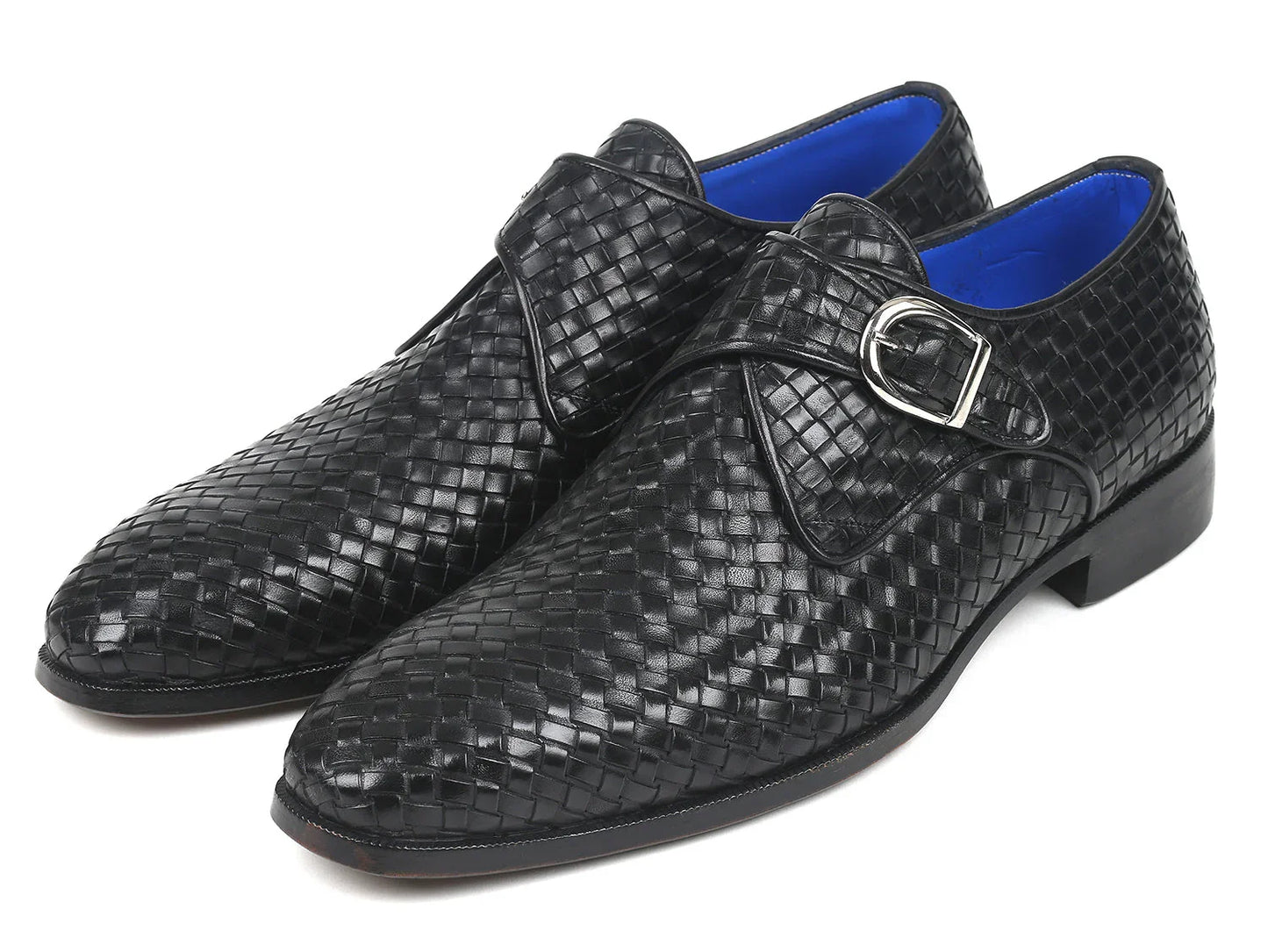Paul Parkman Black Woven Leather Single Monkstraps (ID#011WN95) - Which Mark