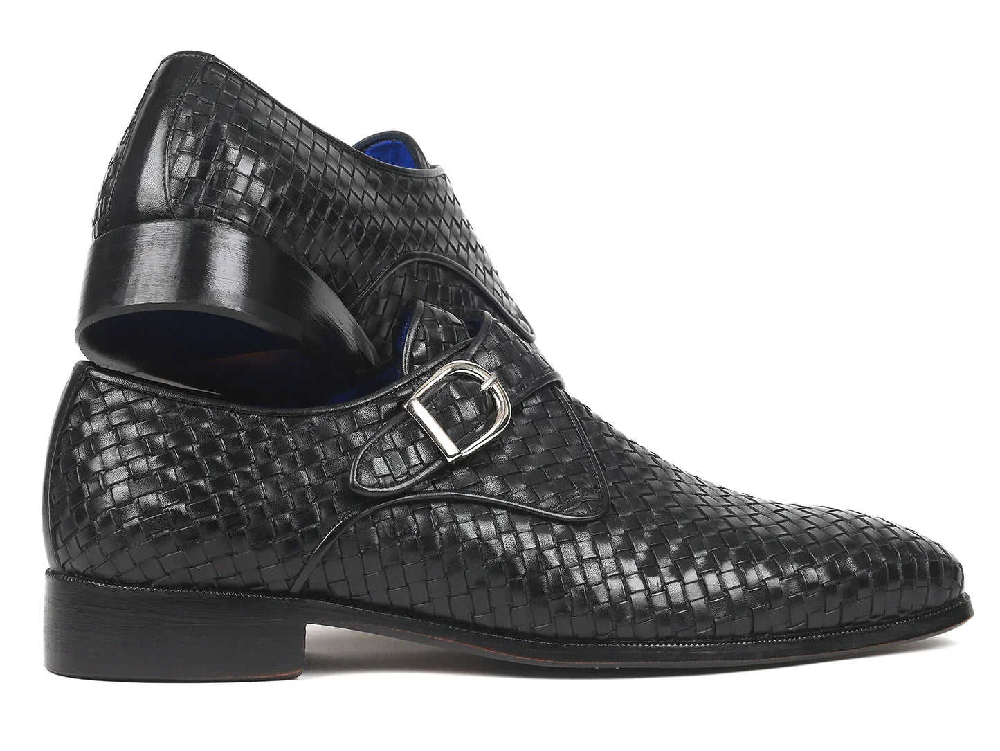 Paul Parkman Black Woven Leather Single Monkstraps (ID#011WN95) - Which Mark