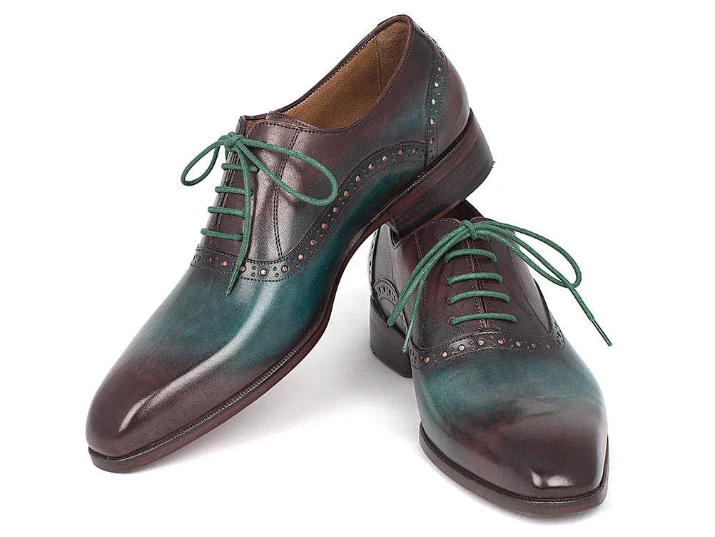 Paul Parkman Men's Green & Bordeaux Plain Toe Oxfords (ID#GH88BB) - Which Mark