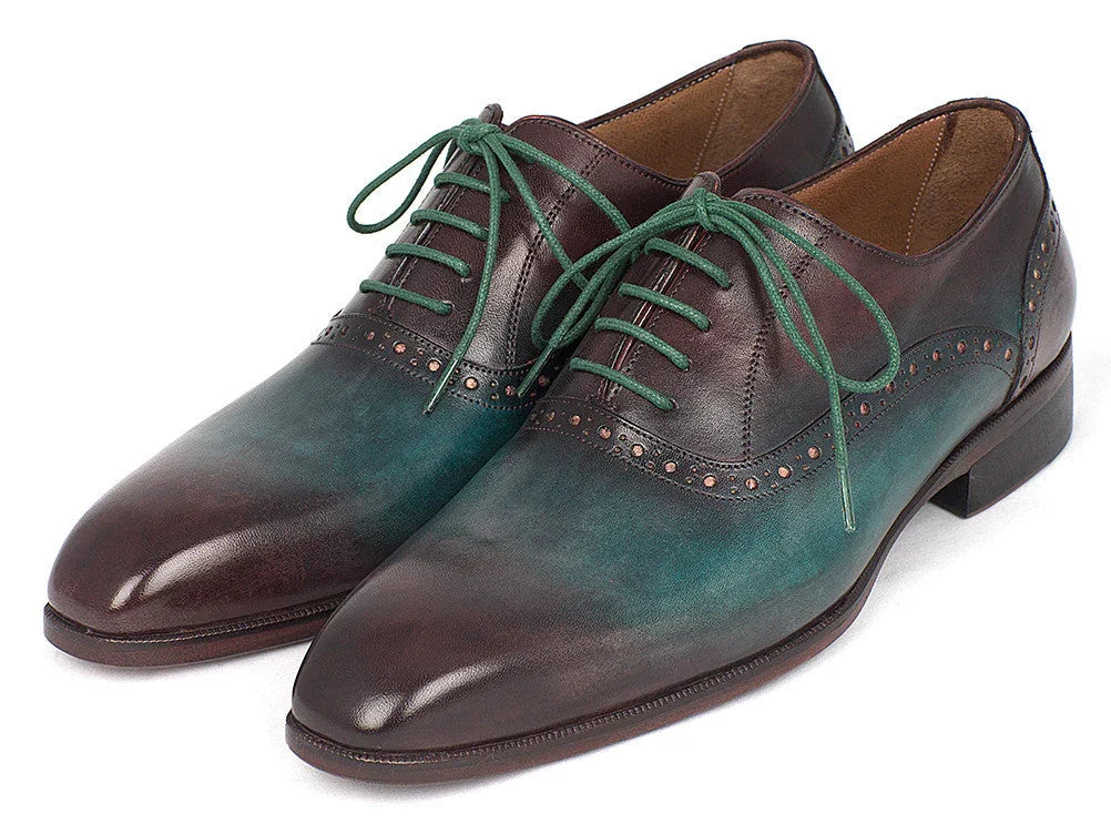 Paul Parkman Men's Green & Bordeaux Plain Toe Oxfords (ID#GH88BB) - Which Mark
