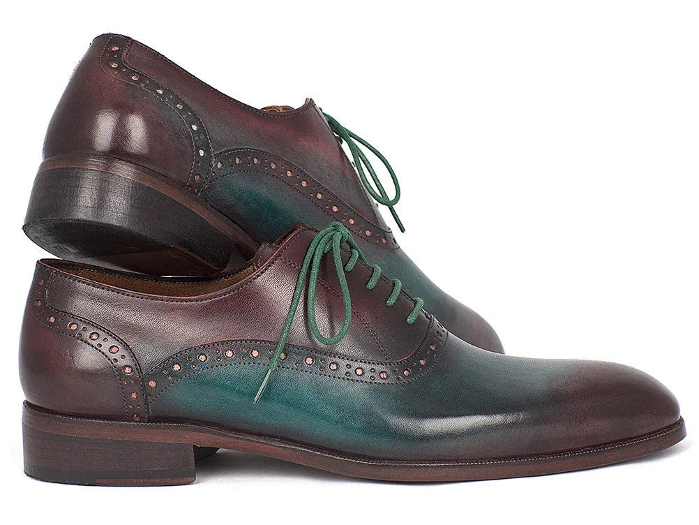 Paul Parkman Men's Green & Bordeaux Plain Toe Oxfords (ID#GH88BB) - Which Mark