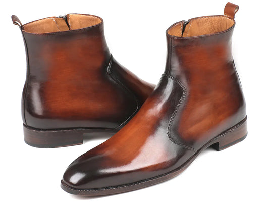 Paul Parkman Brown Burnished Side Zipper Boots (ID#BT486-BRW) - Which Mark