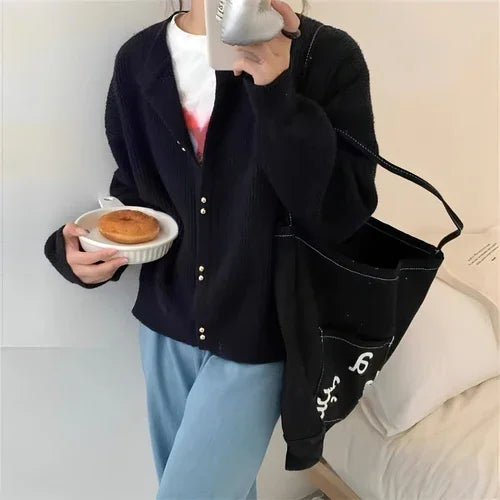 Korean Style Women's Long Sleeve Sweater Coat - Which Mark