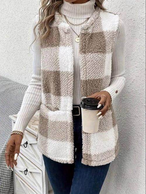 A.1 Coat Loose Plaid Color Stitching Knitted Cardigan Sweater Women - Which Mark
