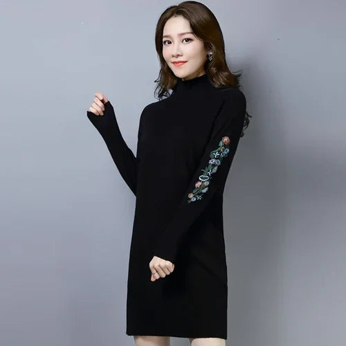 Autumn And Winter Fleece-lined Thickened Woolen Dress Sweater - Which Mark