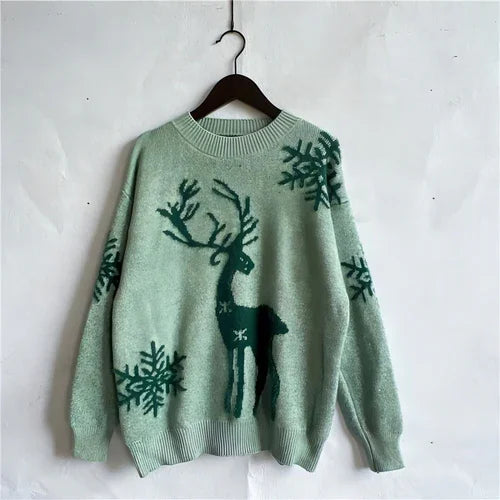 Women's Fashion Round Neck Long Sleeve Knitted Christmas Sweater - Which Mark