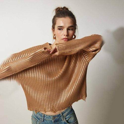 Women's Ragged Design Short Sweater Knitwear Top - Which Mark