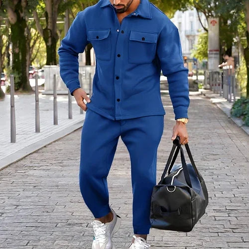 A Suede Single-breasted Solid Color Slim Fit Two-piece Suit Men - Which Mark