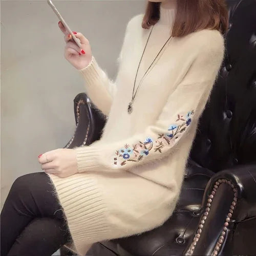 Autumn And Winter Fleece-lined Thickened Woolen Dress Sweater - Which Mark