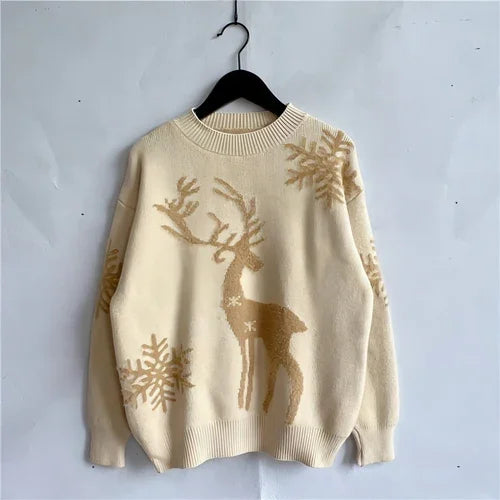 Women's Fashion Round Neck Long Sleeve Knitted Christmas Sweater - Which Mark